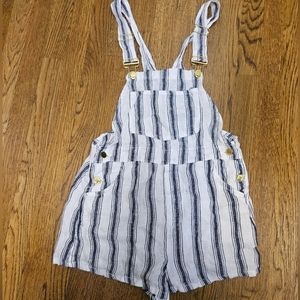 WeWoreWhat Basic Linen Short Overalls in Cabana Stripe
